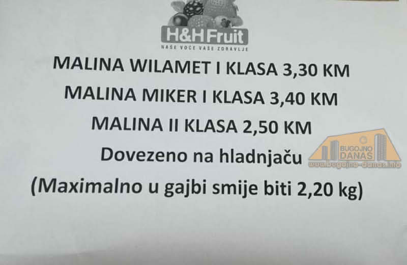H&H Fruit Bugojno objavio otkupne cijene ovogodišnjeg uroda malina