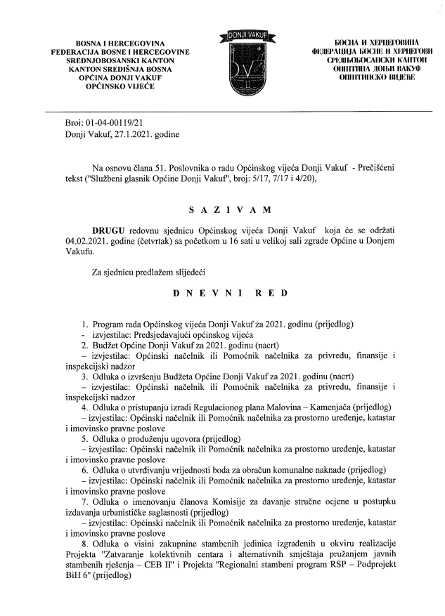 Zakazana sjednica Općinskog vijeća Donji Vakuf, pred vijećnicima obiman dnevni red