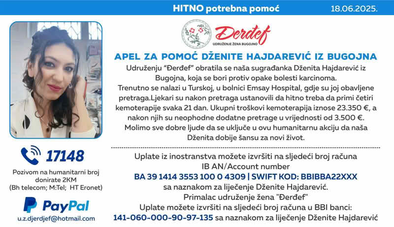 “Đerđef”: Apel za pomoć mladoj Dženiti Hajdarević