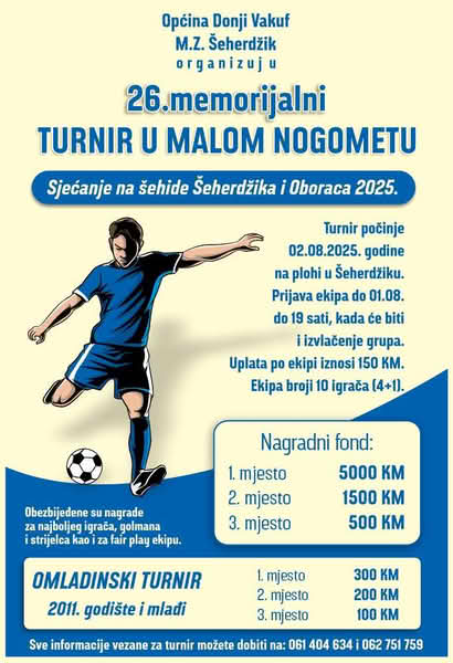 Subota u Šeherdžiku rezervisana za turnir u malom nogometu i sjećanje na šehide